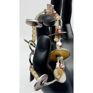 Janice Lee Ripley JLR Camenae Sterling Silver Mother of Pearl Disk Bead Bracelet